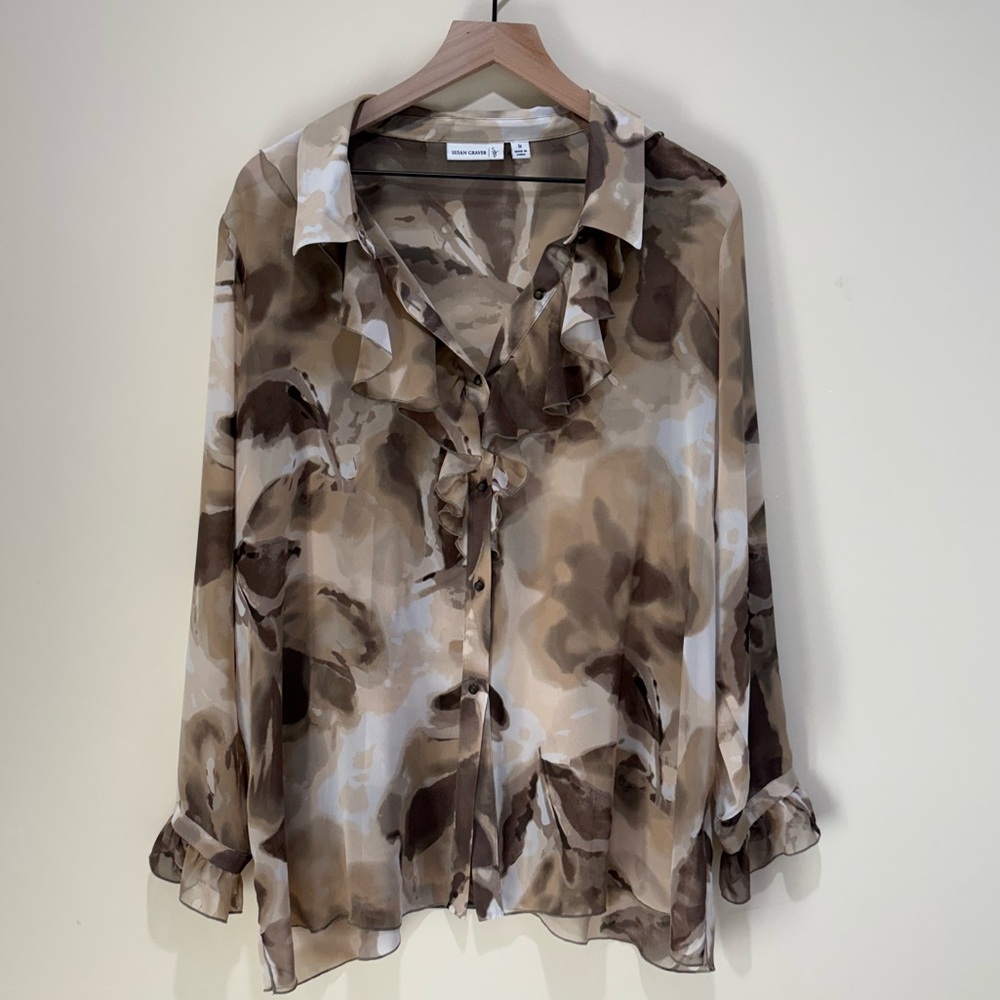 Susan Graver Watercolor Sheer Button Front Top